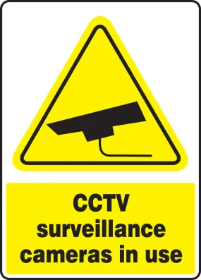 Accuform® 14" X 10" Yellow, Black And White Plastic Safety Signs "CCTV SURVEILLANCE CAMERAS IN USE"