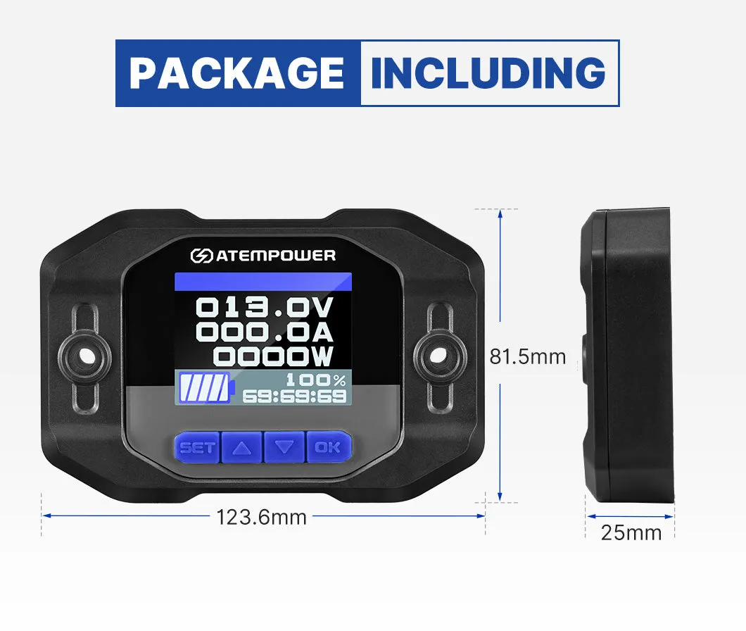 Atem Power Battery Monitor High Low Voltage w/Shunt Wire 12V Battery 200A