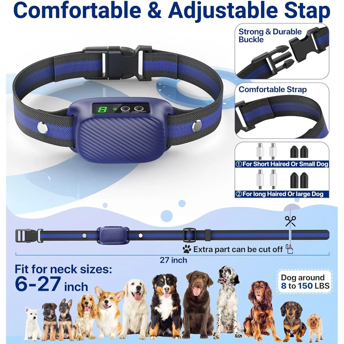 Automatic Dog Bark Collar with Beep Vibration Optional Shock, Rechargeable with 8 Adjustable Sensitivity