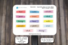 Days of the Week Banner Headers Mini Sticker Sheet in Spanish  | Planner Stickers for Planners, Journals and Notebooks  | SPANISH LANGUAGE