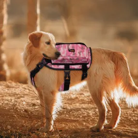 Dog Backpack Harness Pet Carrier Saddle Bag Reflective Adjustable Outdoor Hiking-L-Camo Pink