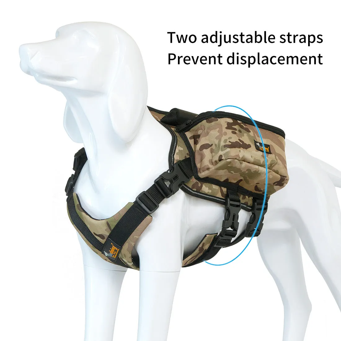 Dog Backpack Harness Pet Carrier Saddle Bag Reflective Adjustable Outdoor Hiking-L-Camo Pink