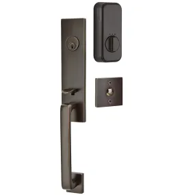 Emtek Single Cylinder Davos Handleset EMPowered Motorized Smart Lock Upgrade With Select L-Square Hammered Lever