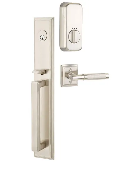 Emtek Single Cylinder Melrose Handleset EMPowered Motorized Smart Lock Upgrade With Athena Lever