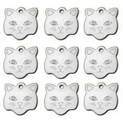 Engraved Cat Face ID Tag - Personalised Aluminium Pet Name Plate