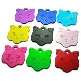 Engraved Cat Face ID Tag - Personalised Aluminium Pet Name Plate