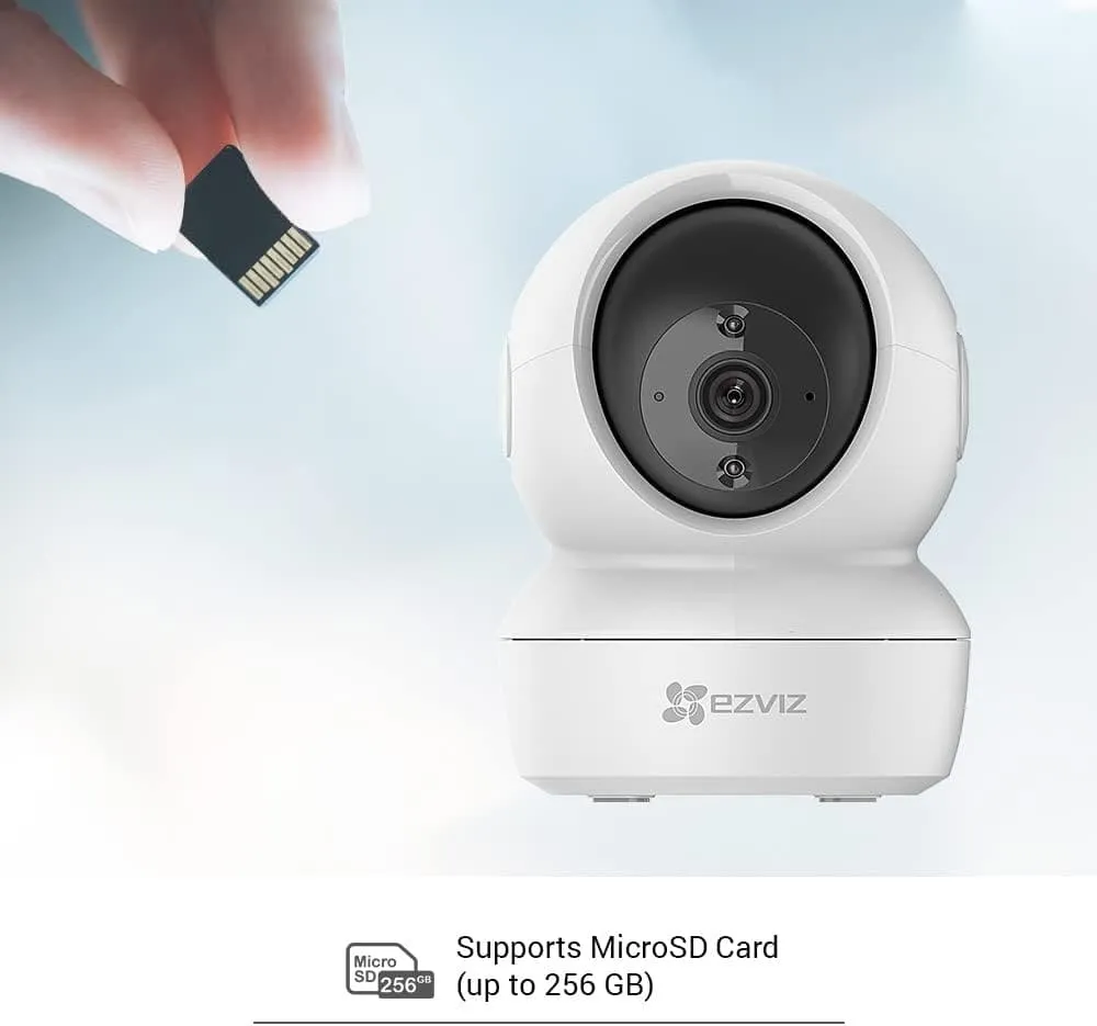 EZVIZ H6c Full HD Indoor Smart Home Security PTZ Camera Tracking 2MP Smart Night Vision, Auto Motion Tracking WiFi, Supports MicroSD Card -White