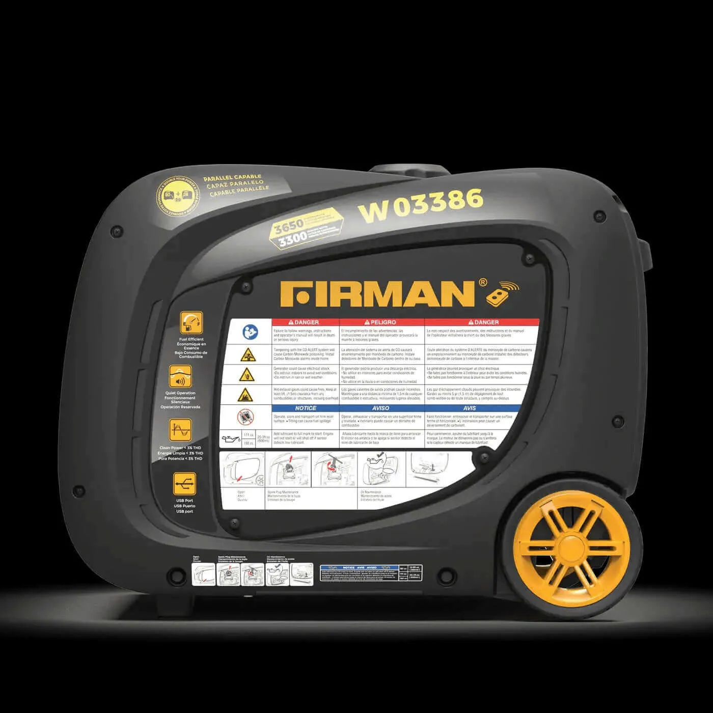 Firman Generator W03386 Whisper Series 3650 Watt Remote Start with Co Alert