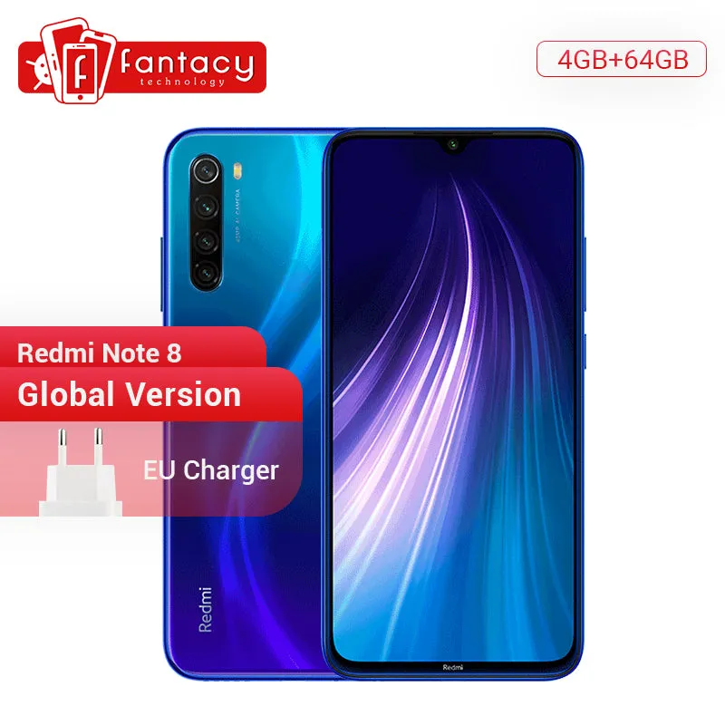 Gloabl Version Xiaomi Redmi Note 8 4GB 64GB 48MP Quad Camera Smartphone Snapdragon 665 Octa Core 6.3" FHD Screen 4K Video Phone