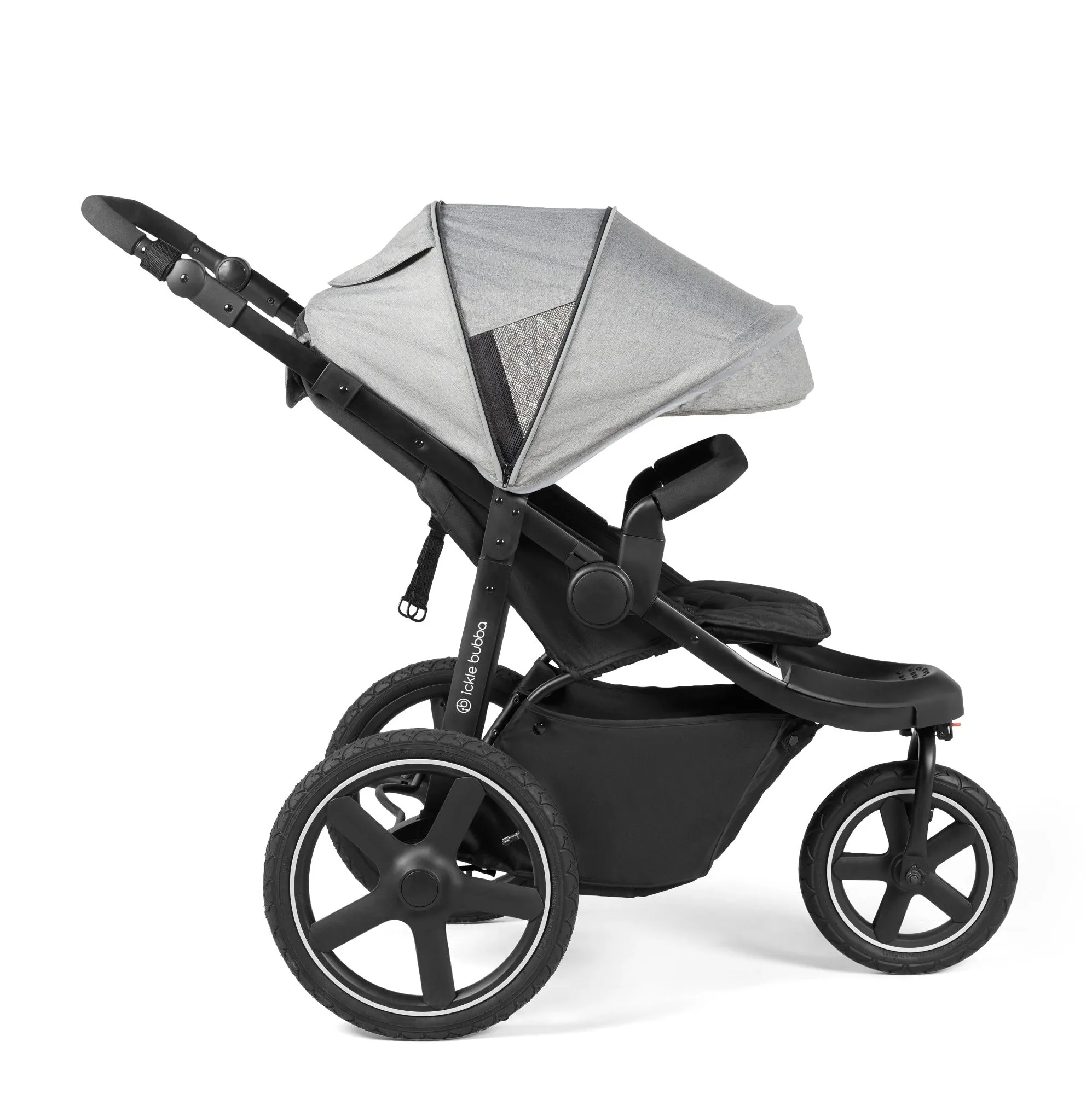 Ickle bubba Venus Max Jogger Travel System with i-Size Car Seat & ISOFIX Base - Space Grey on Black