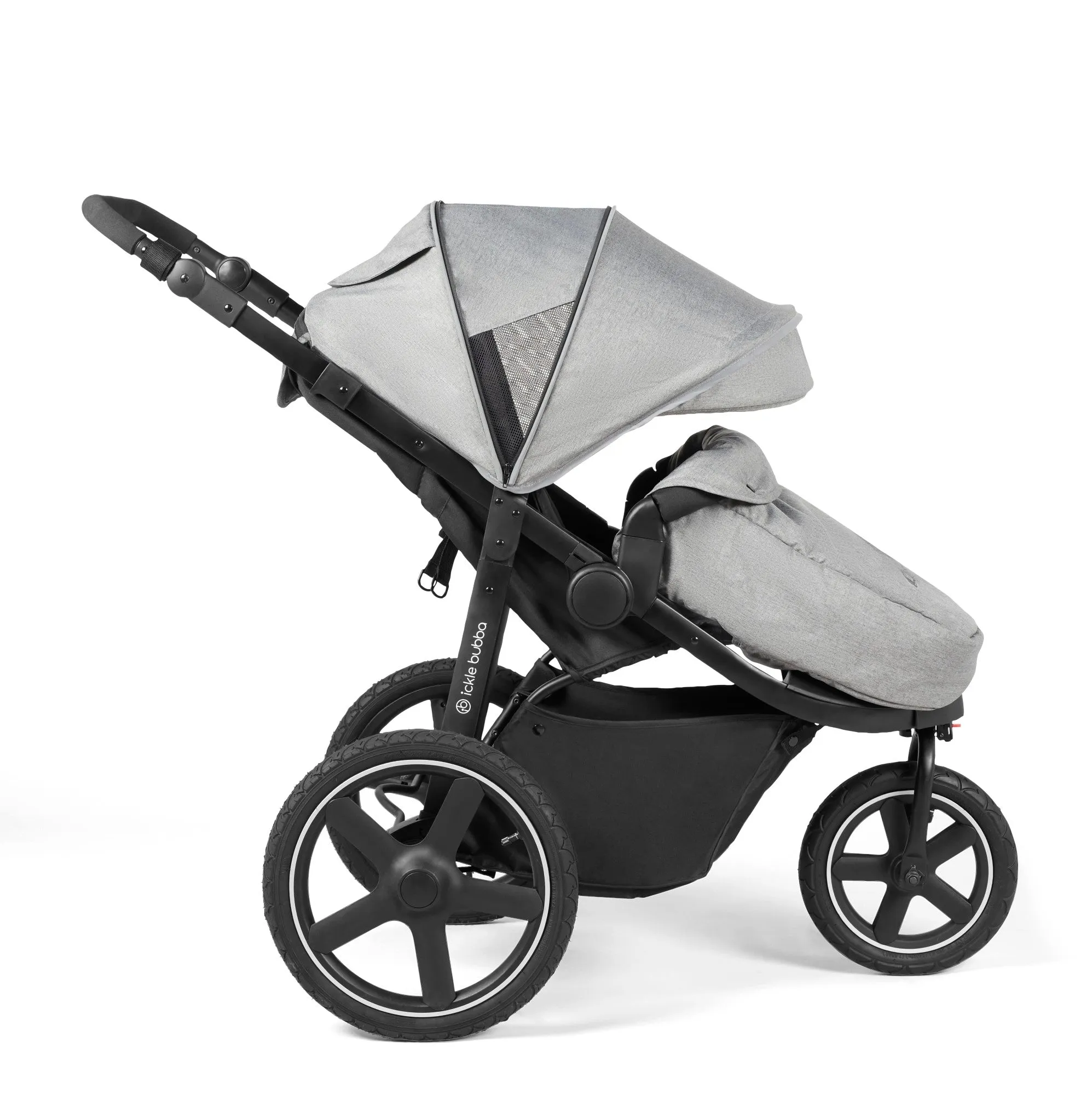 Ickle bubba Venus Max Jogger Travel System with i-Size Car Seat & ISOFIX Base - Space Grey on Black