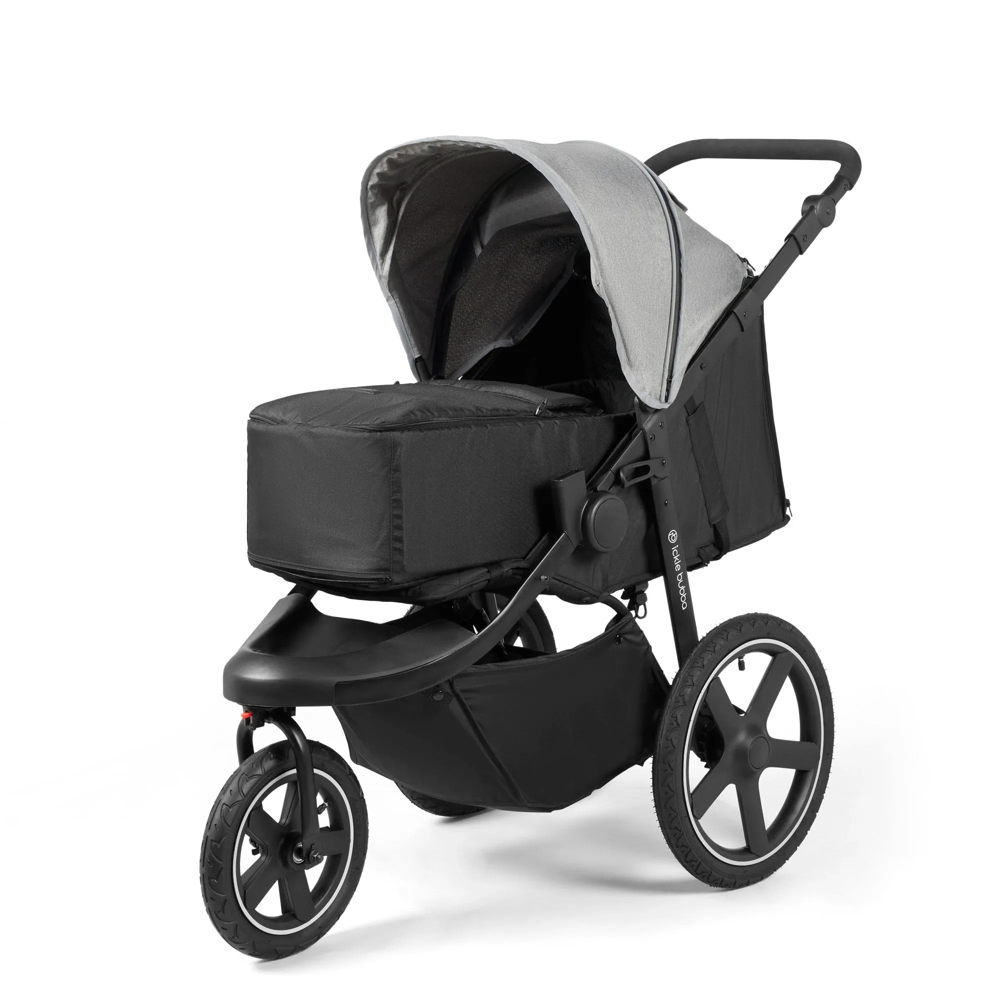 Ickle bubba Venus Prime Jogger Travel System with i-Size Car Seat & ISOFIX Base - Space Grey on Black