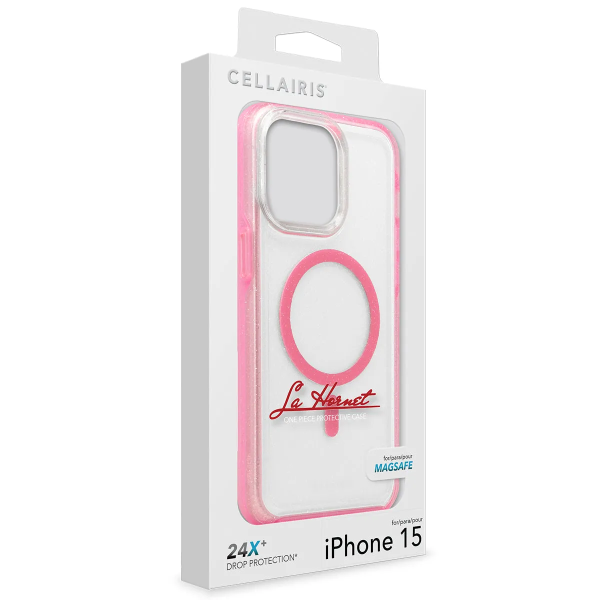 La Hornet - iPhone 15/ 14 Clear Hot Pink Glitter w/ MagSafe Case