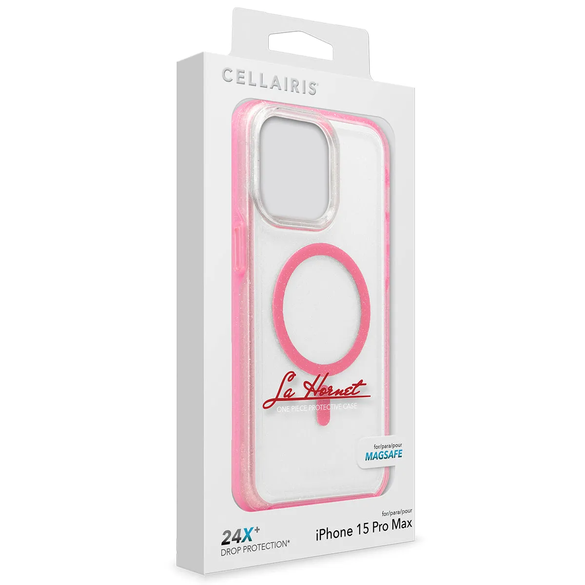 La Hornet - iPhone 15 Pro Max Clear Hot Pink Glitter w/ MagSafe Case