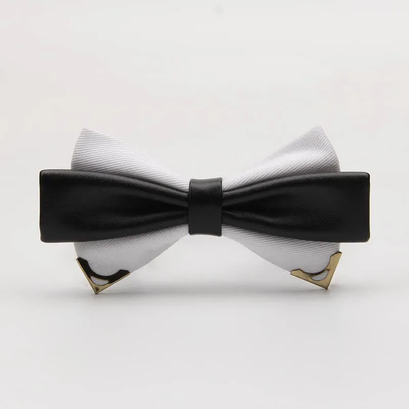 Men's Double Leather Golden Metal Edge Bow Tie