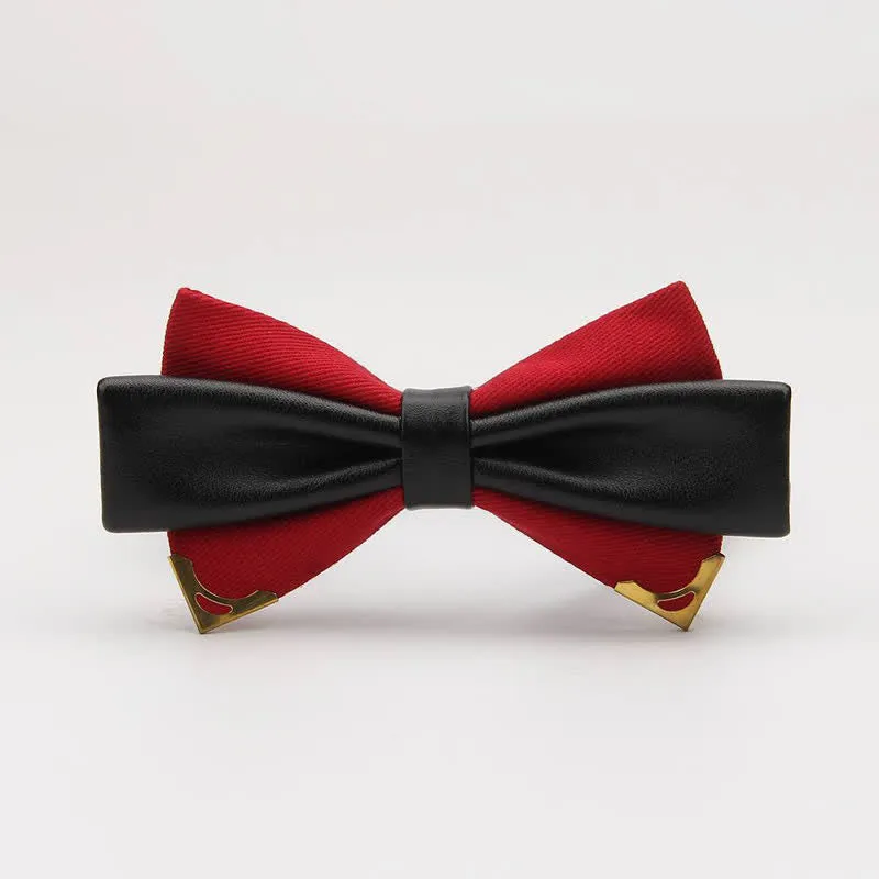 Men's Double Leather Golden Metal Edge Bow Tie