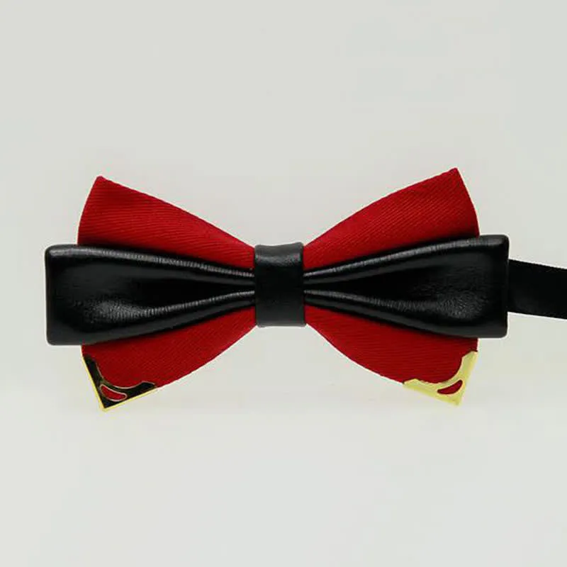 Men's Double Leather Golden Metal Edge Bow Tie