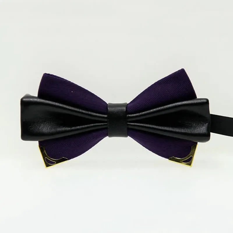 Men's Double Leather Golden Metal Edge Bow Tie