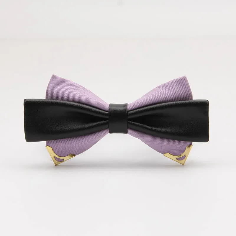 Men's Double Leather Golden Metal Edge Bow Tie