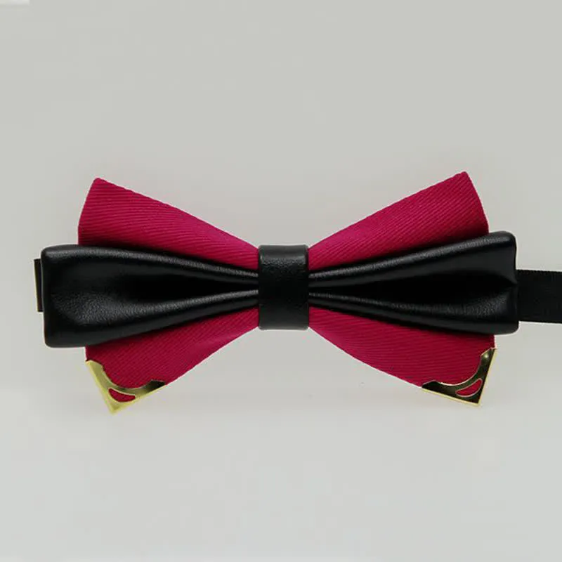 Men's Double Leather Golden Metal Edge Bow Tie