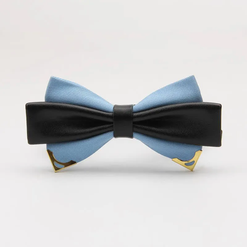 Men's Double Leather Golden Metal Edge Bow Tie