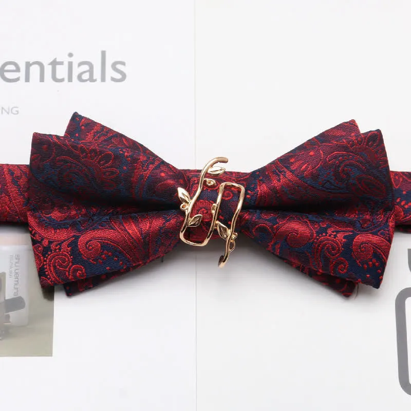 Men's Paisley Golden Vine Leaf Branch Bow Tie