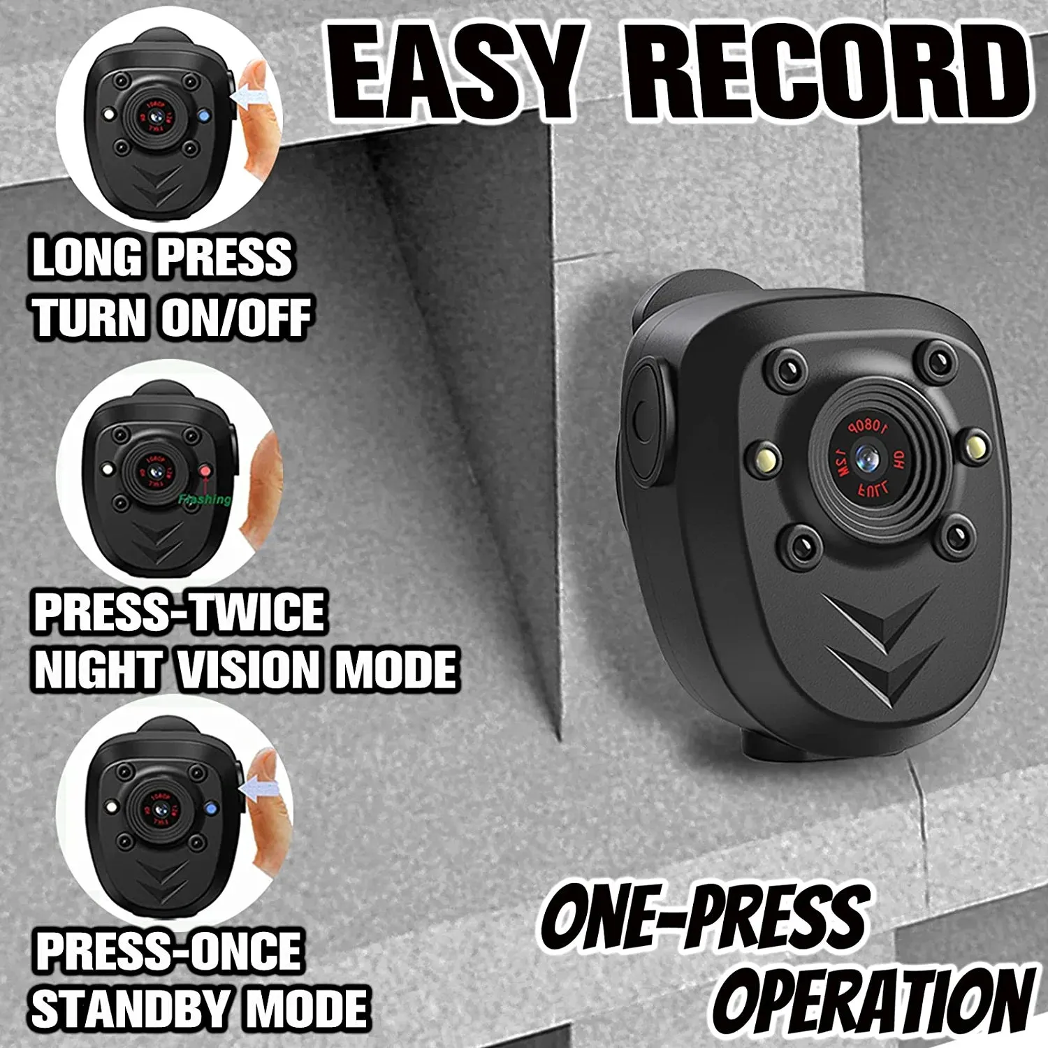 Mini Body Camera Video Recorder Built-In 128GB Memory Card with Night Vision IR & Loop Record HD 1080P, 4-6 HR Battery Life Wearable Police Cam for Home, Outdoor, Law Enforcement, Security Guard