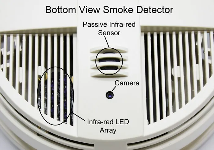 Night Vision [Bottom View] Smoke Detector 4K Hidden Camera DVR [Battery Powered]