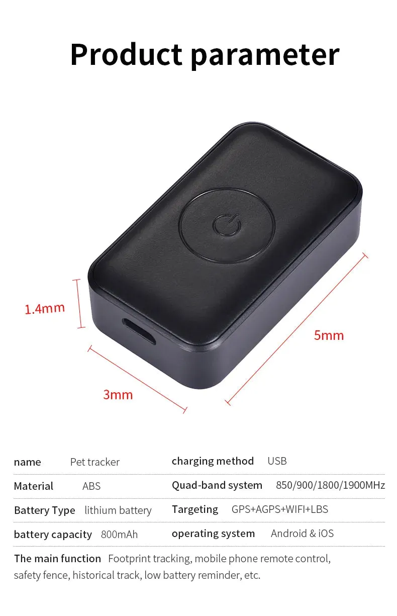 PetAffairs Pet GPS Tracker Waterproof Real-Time Locator for Cats and Dogs