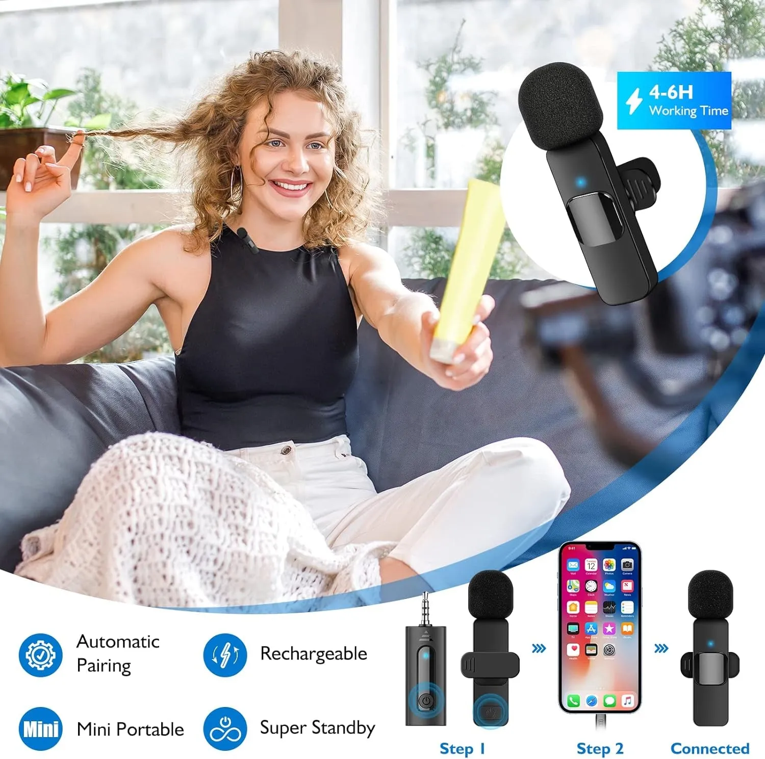 Professional Wireless Lavalier Microphone for Iphone, Android Phone, Camera - Recording Omnidirectional Condenser Mic Ultra Low Delay, Lapel Noise Canceling Mic for Video Youtube Interview Tiktok Vlog