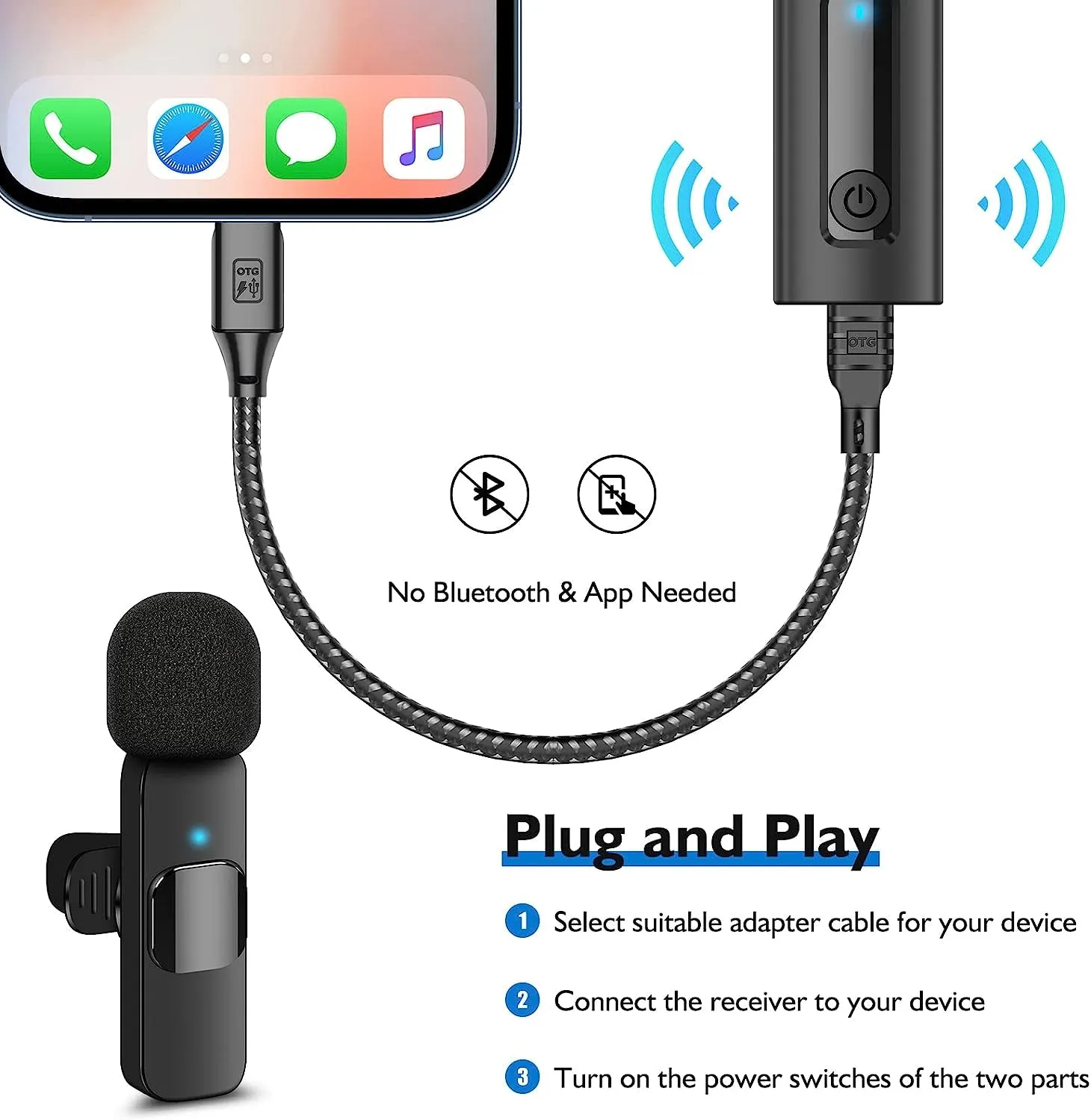 Professional Wireless Lavalier Microphone for Iphone, Android Phone, Camera - Recording Omnidirectional Condenser Mic Ultra Low Delay, Lapel Noise Canceling Mic for Video Youtube Interview Tiktok Vlog