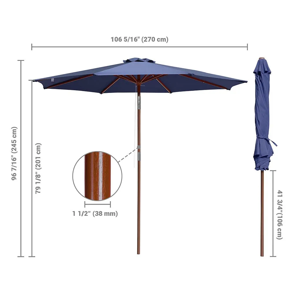 TheLAShop 9 Ft 8-Rib Wooden Patio Umbrella Tilt Color Options