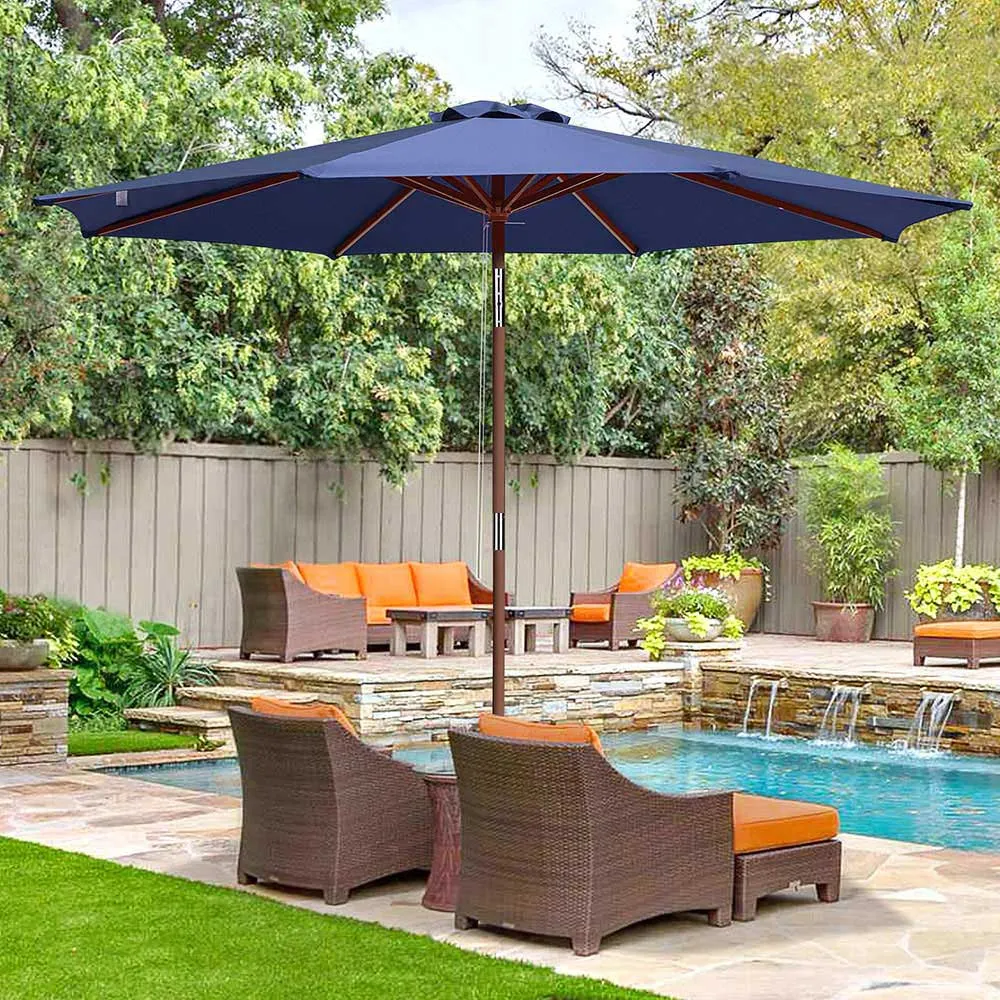 TheLAShop 9 Ft 8-Rib Wooden Patio Umbrella Tilt Color Options