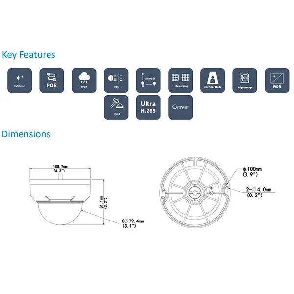 Uniview / UNV / IP / 4MP / Dome Camera / Fixed / 2.8mm Lens / Outdoor / WDR / IP67 / IK10 / 40m Smart IR / 3 Year Warranty / UNV-324SS-DF28K